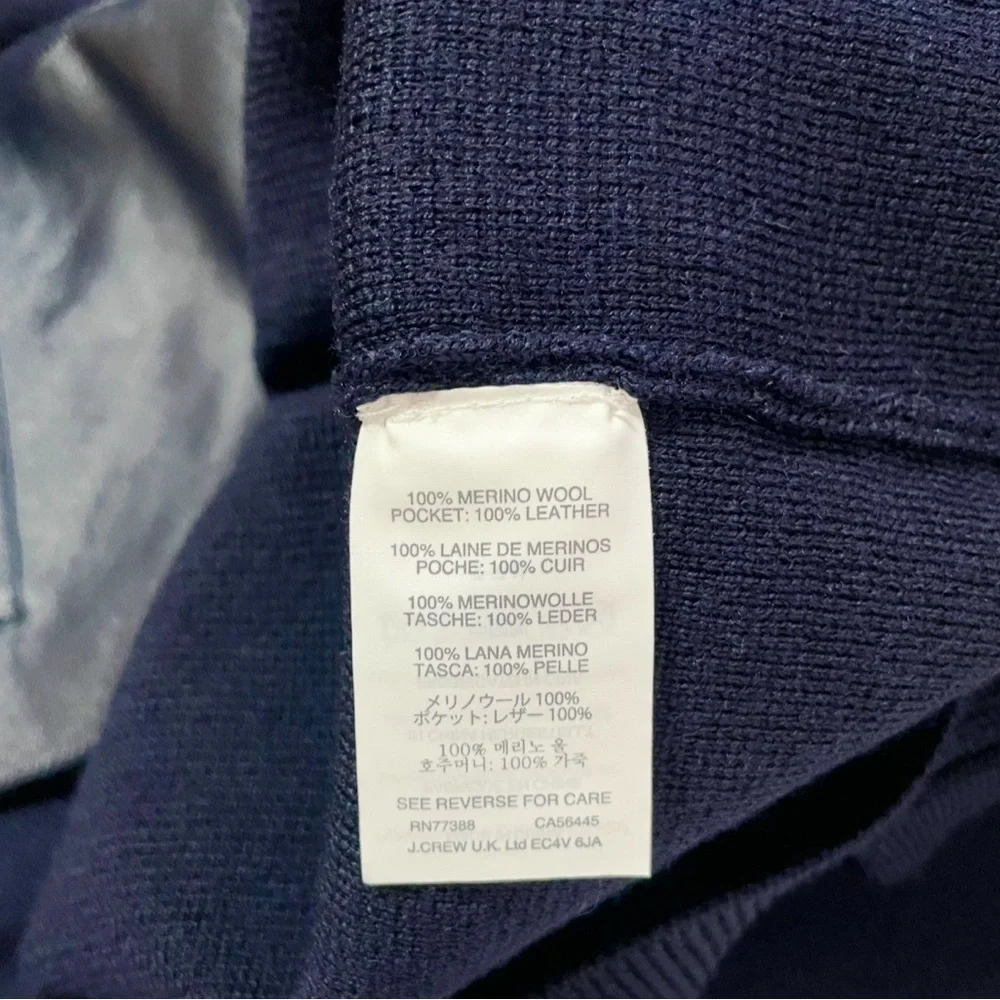 J.Crew Merino Wool Leather Pocket Short Sleeve Sweater Navy Size Large